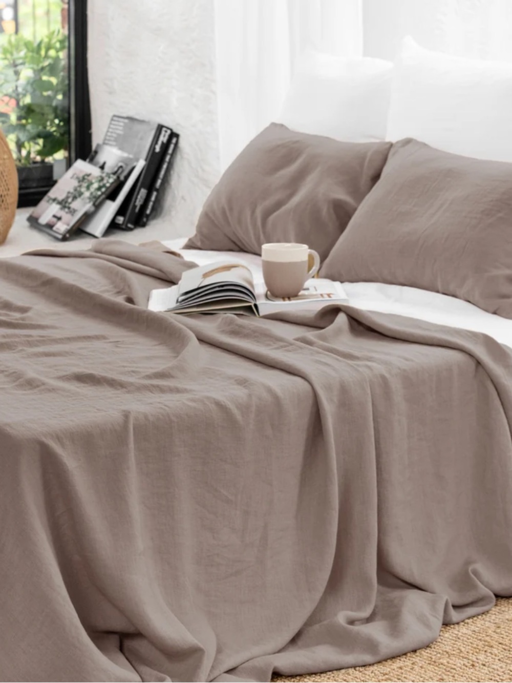 Magic Linen Full Size Mocha Fitted and Flat Sheet Set